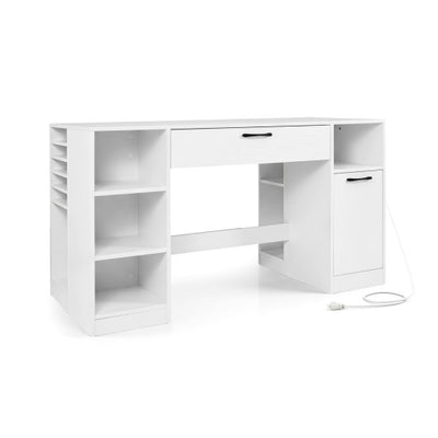 Sewing Table with Power Outlets Craft Station Desk with 2 Drawers Open Compartments-White