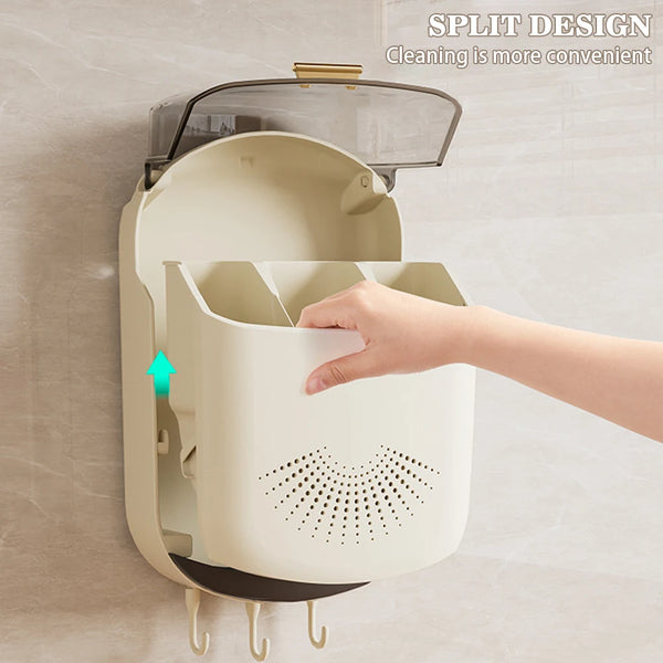 Kitchen Cutlery Storage Box Wall Mount Tableware Storage Holder with Lid Dustproof Spoon and Chopstick Organizer Drain Racks