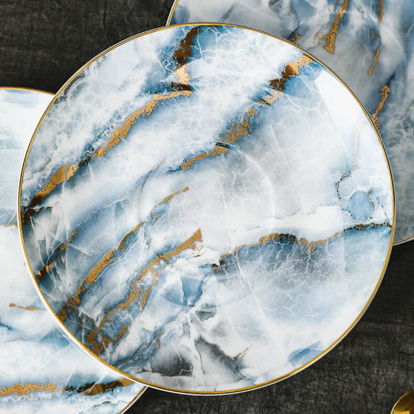 3Pcs Marble Electric Blue Bone China Coffee Cup Spoon Dish Suit Latte Art Cup Household Tea Set for Light Luxury Business Gifts