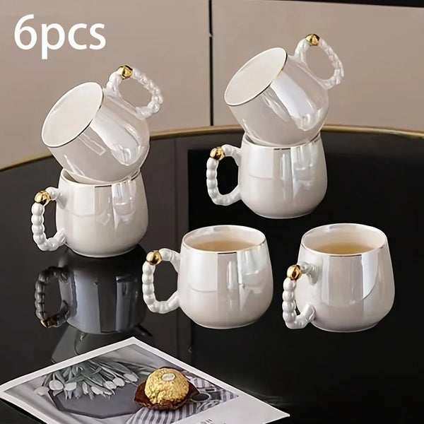 1pc/6pcs/8pcs/set European pearl glazed porcelain tea set - Pearl white porcelain teapot and sugar milk oil teapot