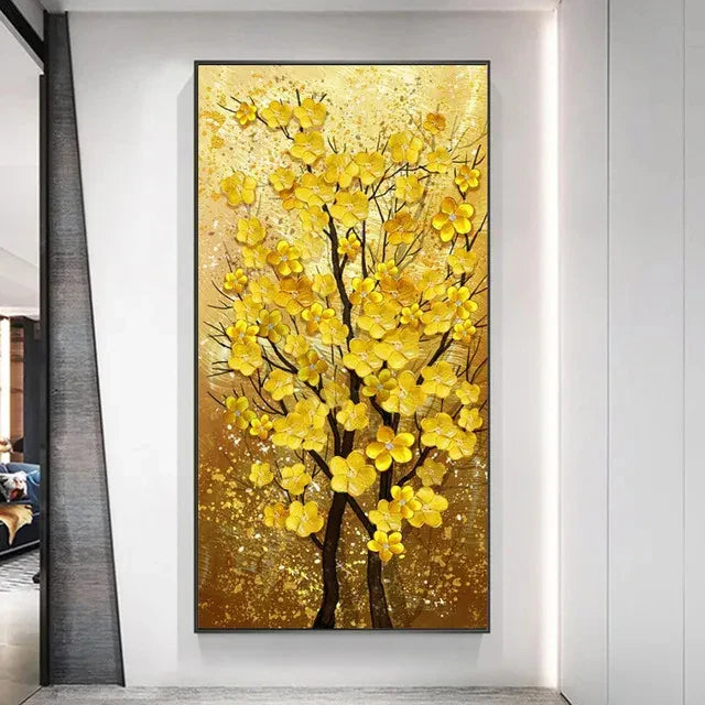 Abstract Golden Rich Tree Money Tree Oil Paintings on Canvas Poster Modern Landscape Wall Art Picture Print Home Decor No Frame