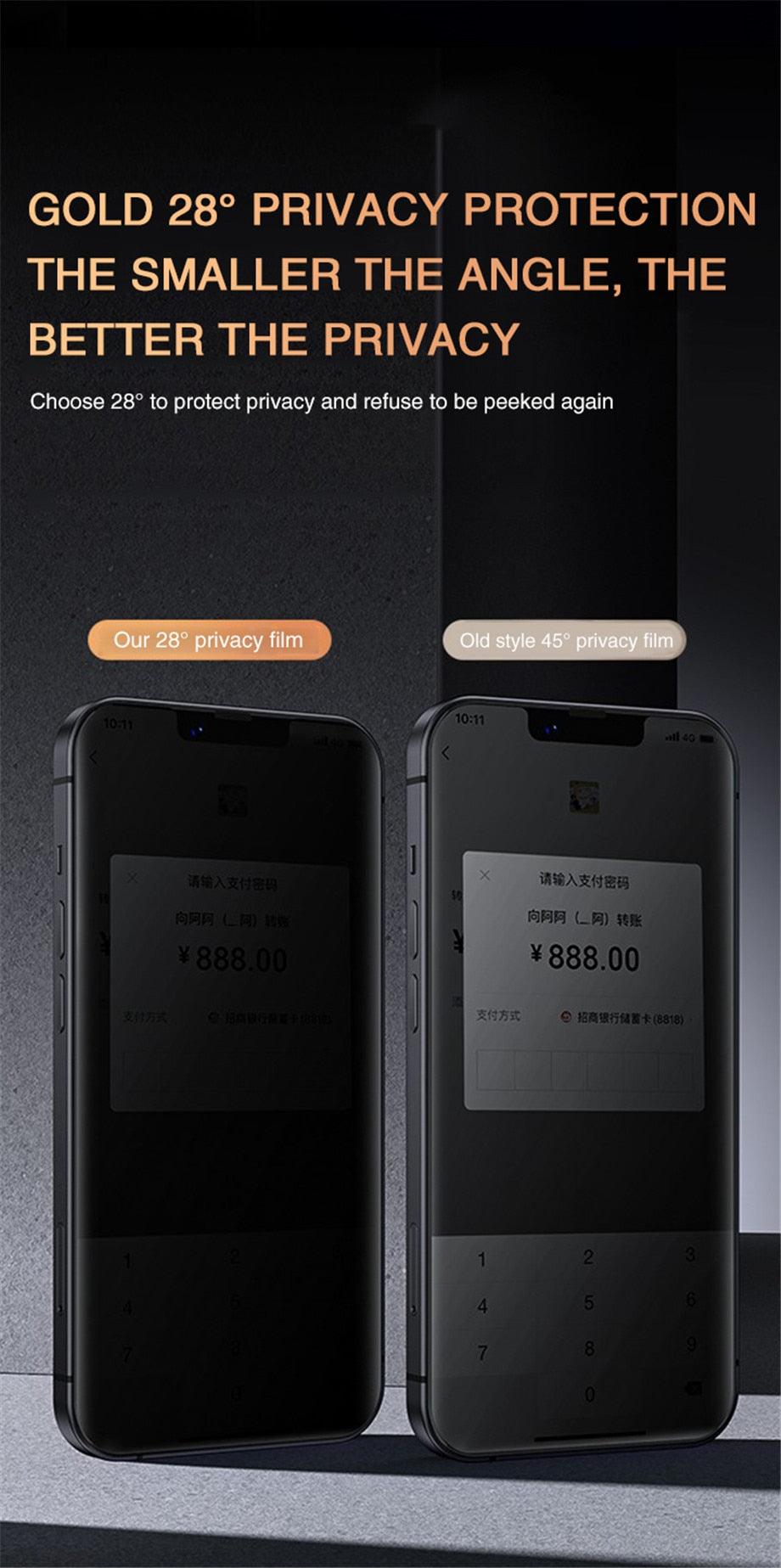 3PCS Privacy Screen Protector For iPhone 14 PRO MAX Anti-Spy Glass For iPhone 13 12 11 XS Max XR 7 8 Plus SE 2022 Tempered Glass 9H Hardness Tempered Glass Anti Spy Case Friendly Screen Protector