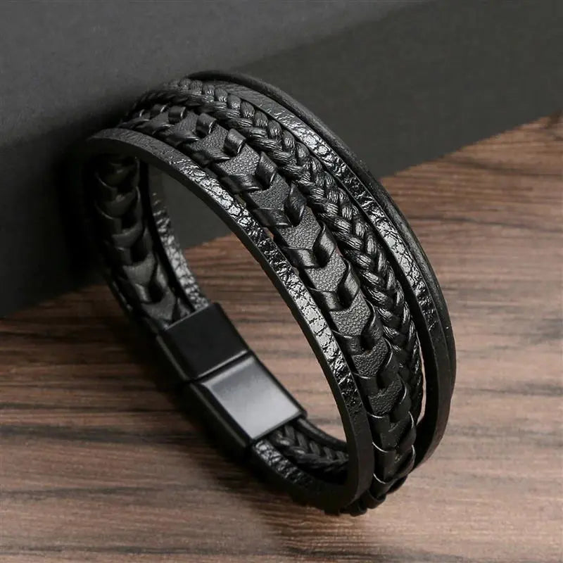 Classic Men's Leather Bracelet Hand-Woven