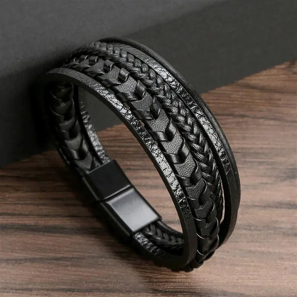 Classic Men's Leather Bracelet Hand-Woven