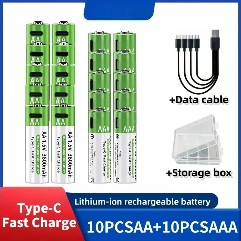 2025NEW Lithium-Ion Battery Type-C Rechargeable High-Capacity Battery AA&AAA Battery For remote control, mouse, electric toys