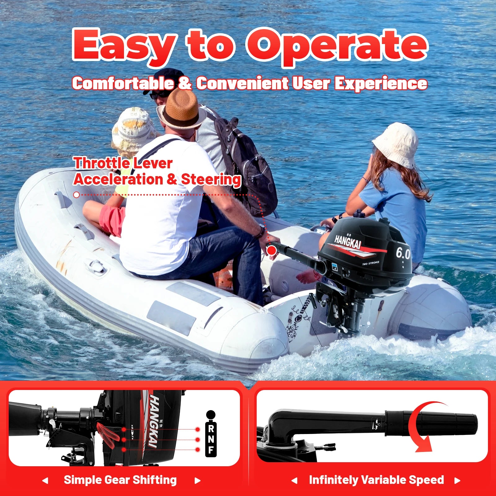 HANGKAI 6HP 2Stroke Outboard Motor Fishing Boat Engine Water Cooling CDI System