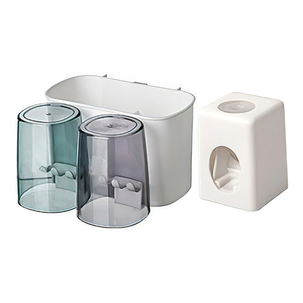 Wall Mounted Automatic Toothpaste Dispenser with Toothbrush Holder No Drilling Multifunctional Bathroom Organiser