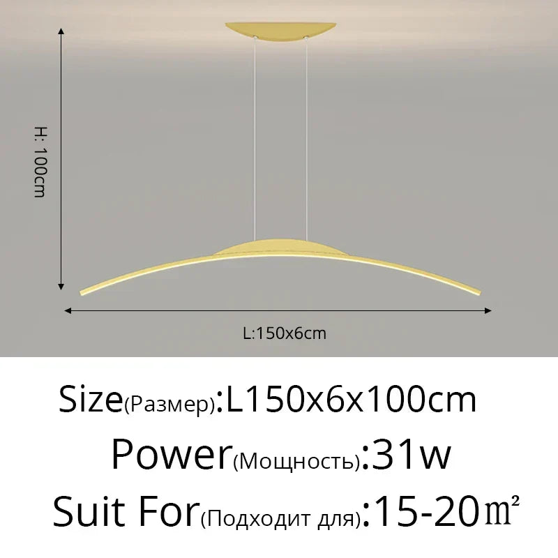 Minimalist LED Pendant Light Gold 150cm Dimmable