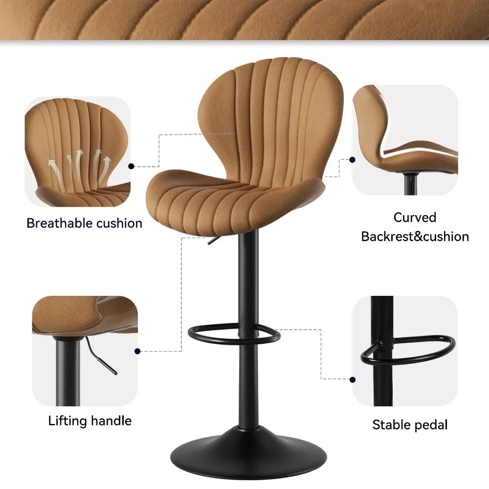 2024 New Bar Stools Set of 2, Modern Swivel Bar Chairs, Barstools Counter Height with High Backrest