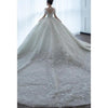 Luxury Princess Wedding Gown With Pearls EDW237 - off white train / 12