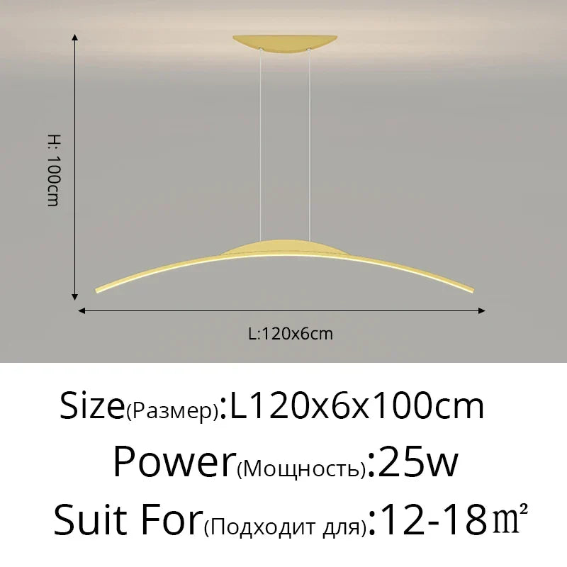 Minimalist LED Pendant Light Gold 150cm Dimmable