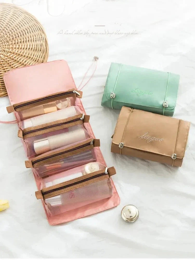 Mandotos 4 In 1 Detachable Cosmetic Bag Large Capacity Travel Organizer For Cosmetics And Toiletries Beige