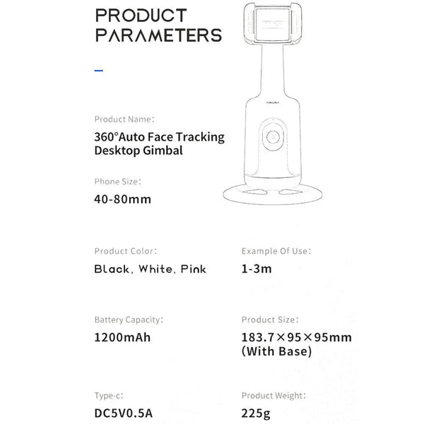 360-Degree Follow-Up Gimbal Stabilizer With AI Face Tracking