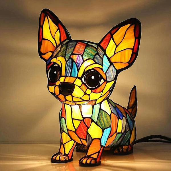 Animal Resin Night Light LED Desk Lamp Nightstand Lamp Resin Stained Dog Tabletop Night Light Cute Pet Dogs for Bedroom Ornament