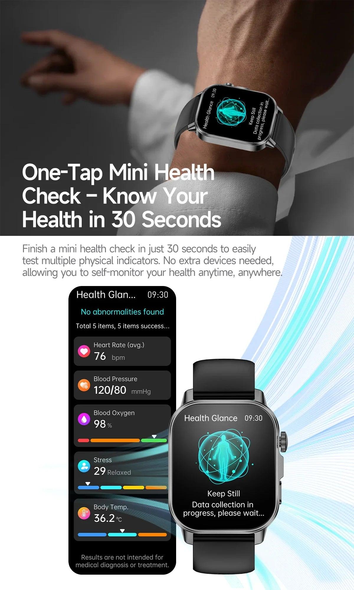 New Men Accurate Health Diagnosis ECG Smart Watch Blood Pressure Blood Oxygen Blood Fat Uric Acid Temp Bluetooth call Smartwatch