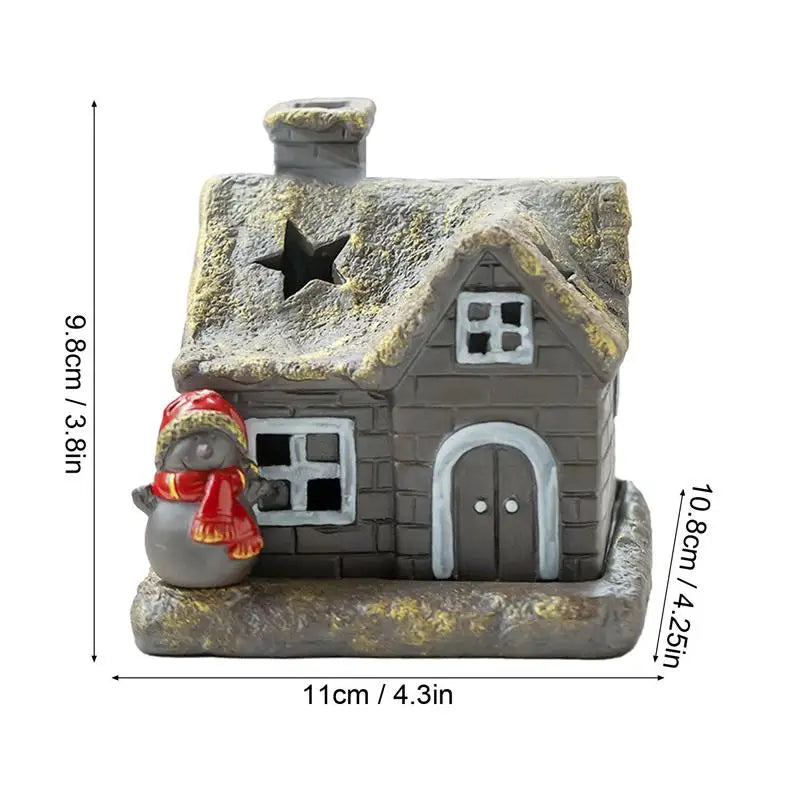 Christmas House Incense Burner - Ceramic Aroma Cone Burner with Chimney Design and Ash Catcher for Table Décor