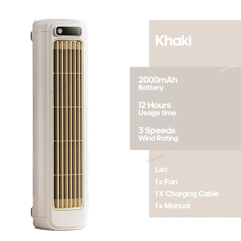 Portable Air Conditioner Fan 2000mAh Quiet Desktop Tower Fan Wall Non-drilling Circulating Fan 3 Speeds Adjustable