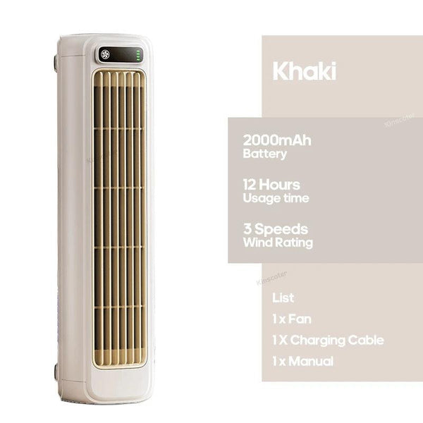 Portable Air Conditioner Fan 2000mAh Quiet Desktop Tower Fan Wall Non-drilling Circulating Fan 3 Speeds Adjustable