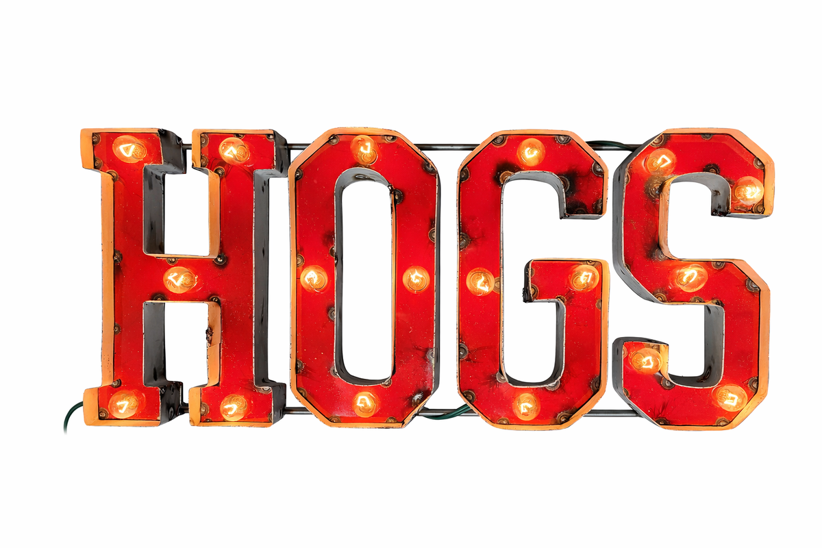 Arkansas Hogs Block Lighted Recycled metal wall decor