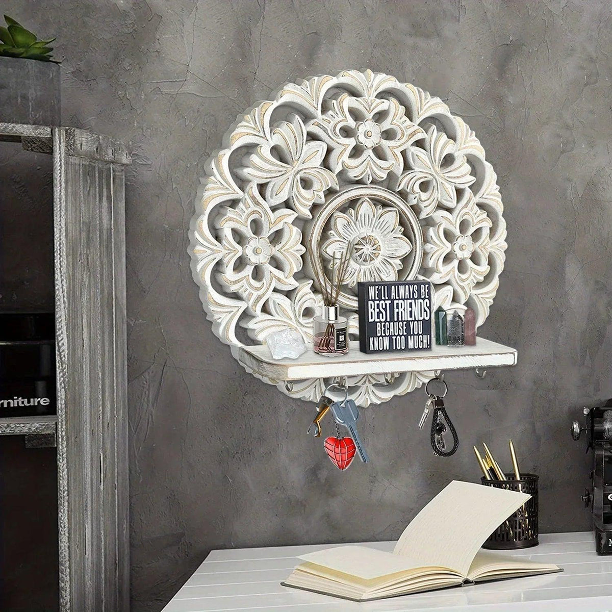 Shelf - Rustic Whitewashed Wood Wall