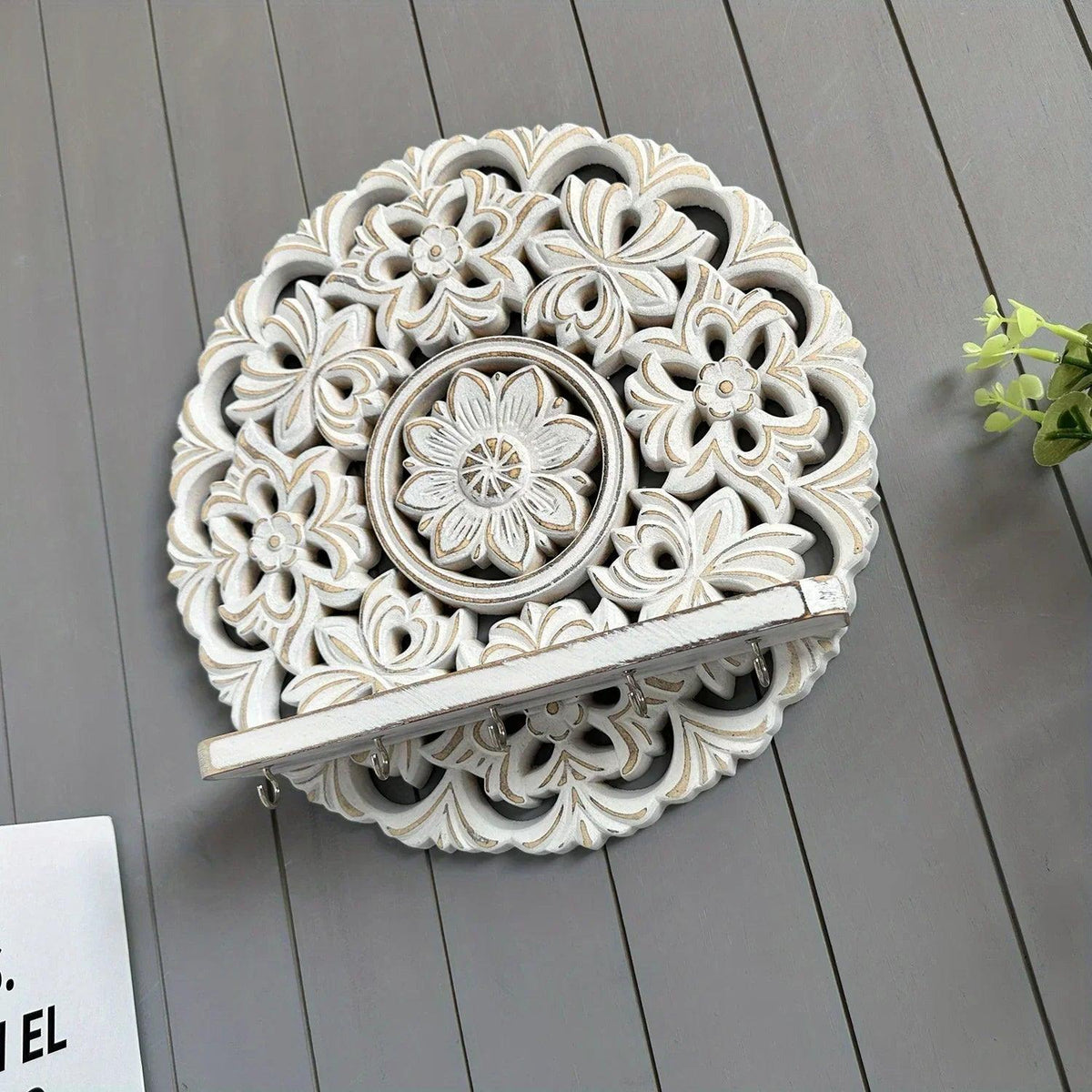Shelf - Rustic Whitewashed Wood Wall