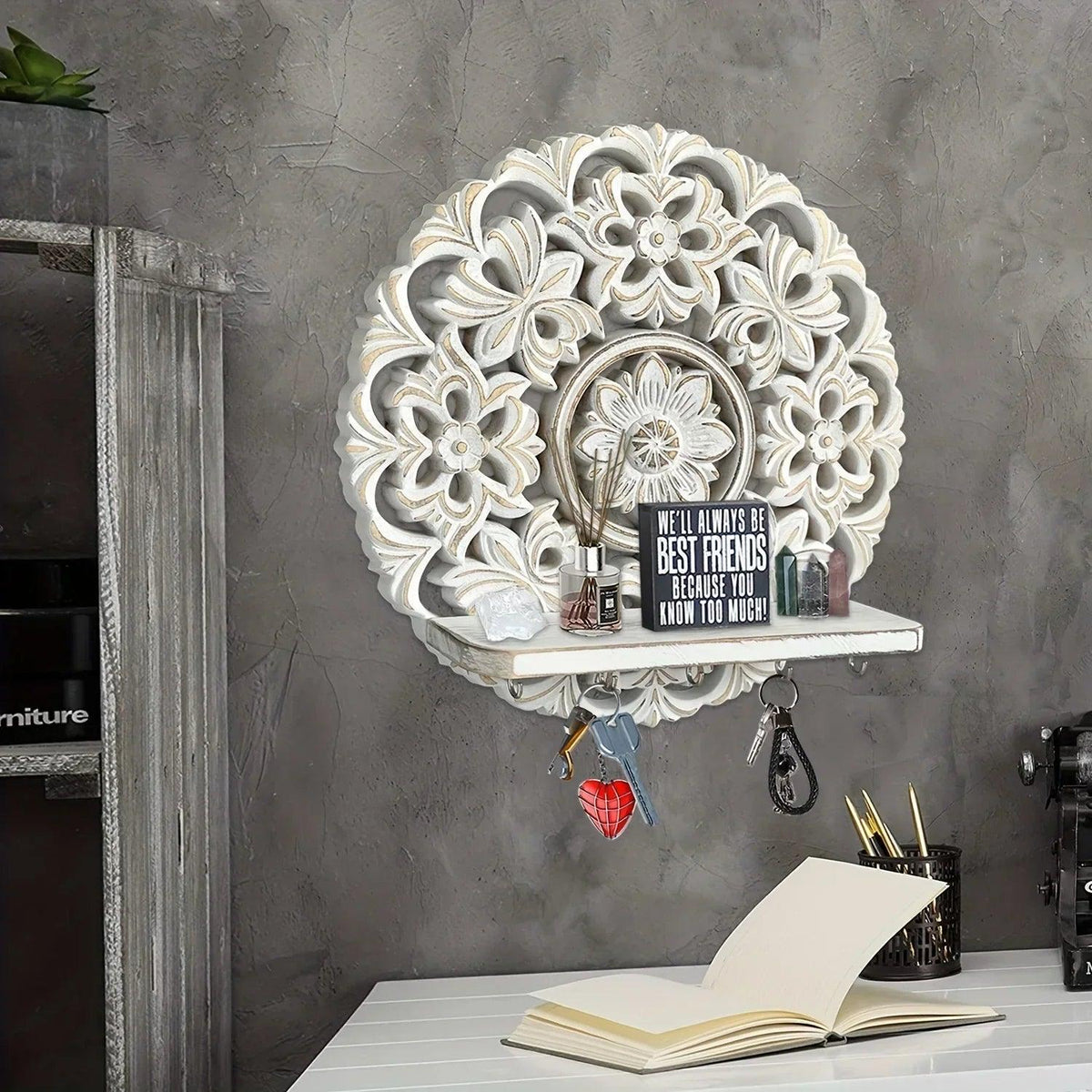 Shelf - Rustic Whitewashed Wood Wall