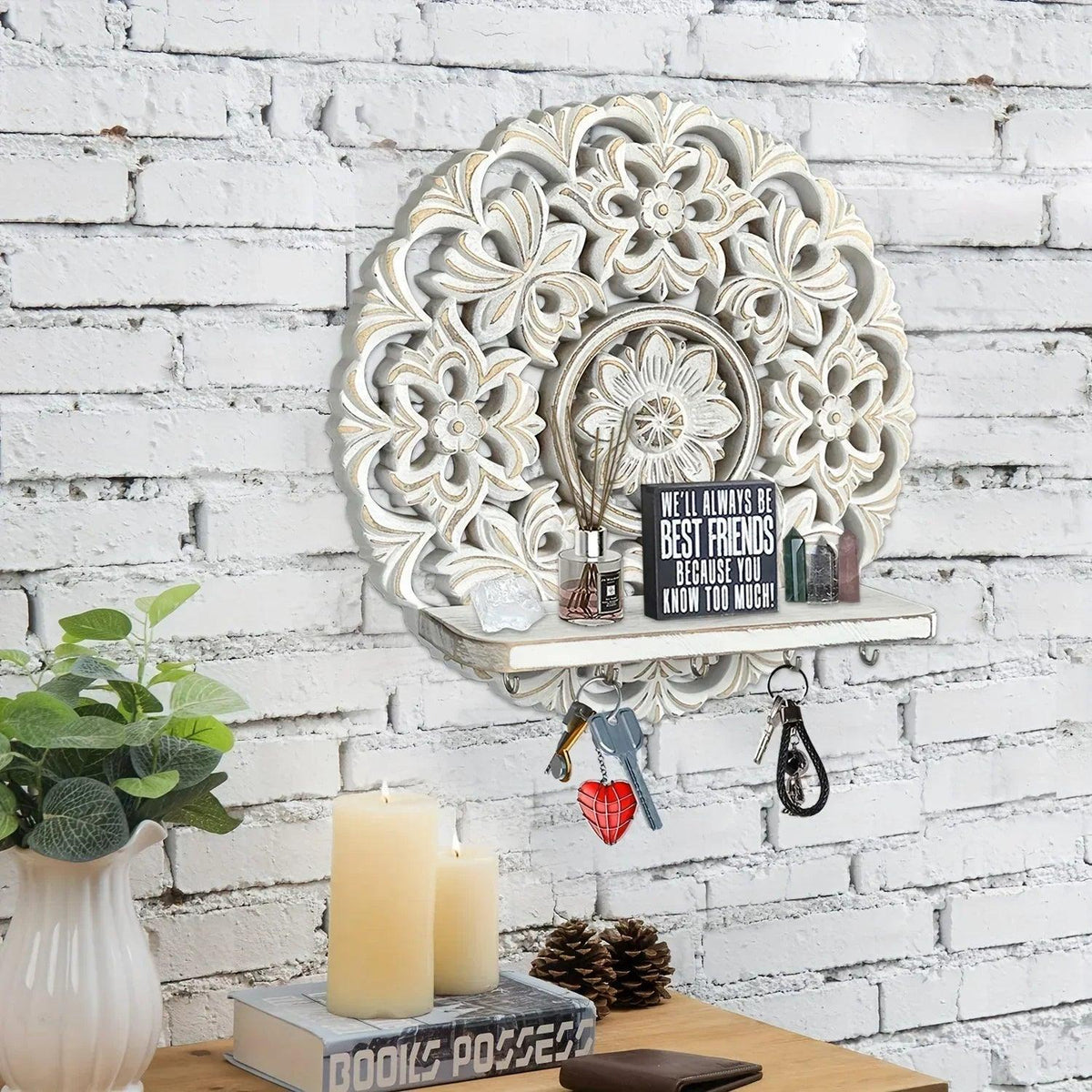 Shelf - Rustic Whitewashed Wood Wall