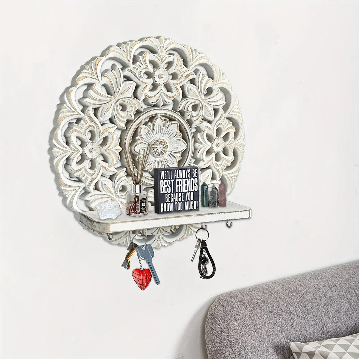 Shelf - Rustic Whitewashed Wood Wall