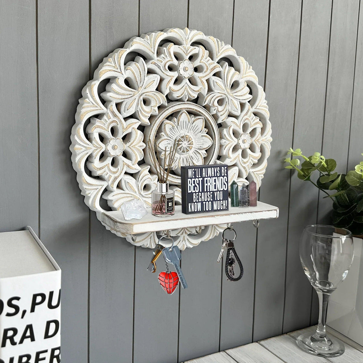 Shelf - Rustic Whitewashed Wood Wall