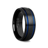 SHERIFF Domed Black Titanium Brushed Finish Men’s Wedding Ring with Blue Grooves – 8mm - 8mm / 5.00