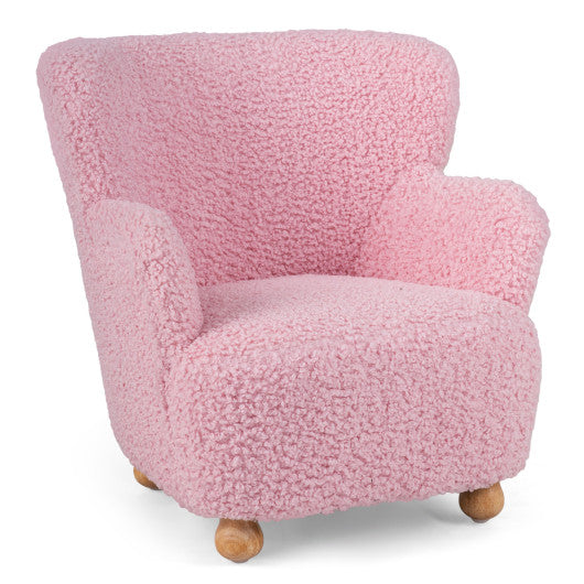 Sherpa Kids Sofa Comfy Toddler Armchair with Solid Rubber Wood Legs-Light Pink