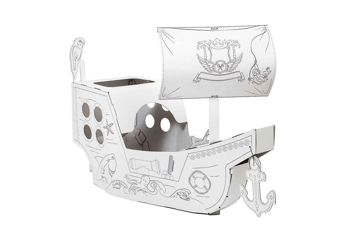 Creative Pirate ship from cardboard, outlined, DIY, white Large, 3+