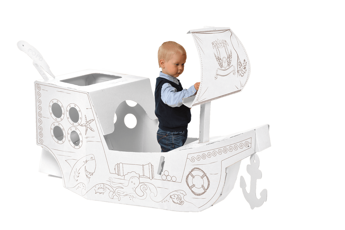 Creative Pirate ship from cardboard, outlined, DIY, white Large, 3+