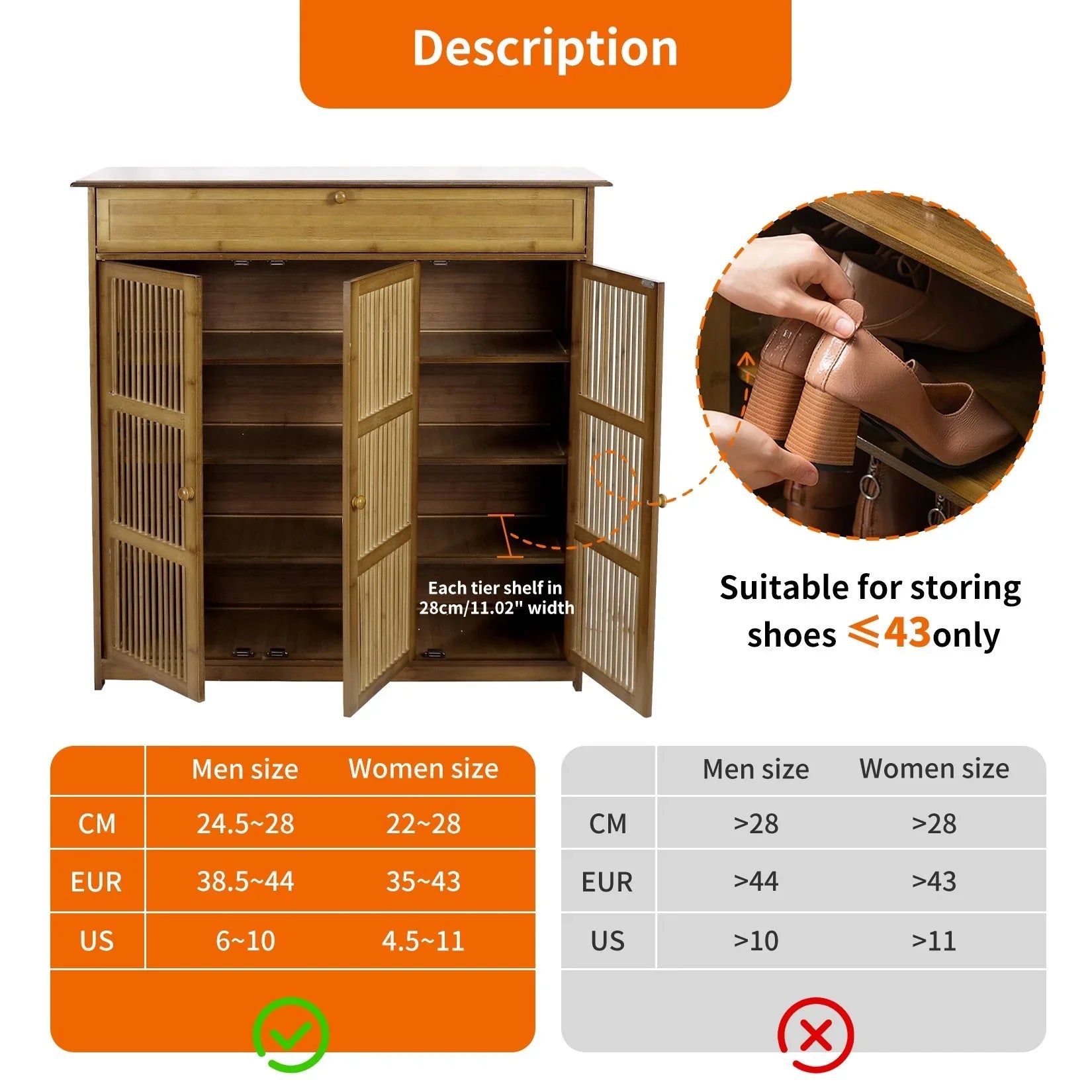 Shoe Cabinet - 4 Tier Wood