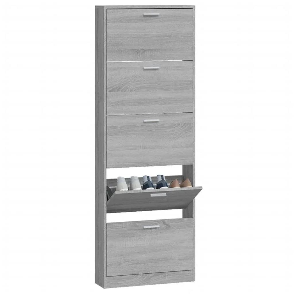 Shoe Cabinet - Vertical Wood Grey 3 Shelf
