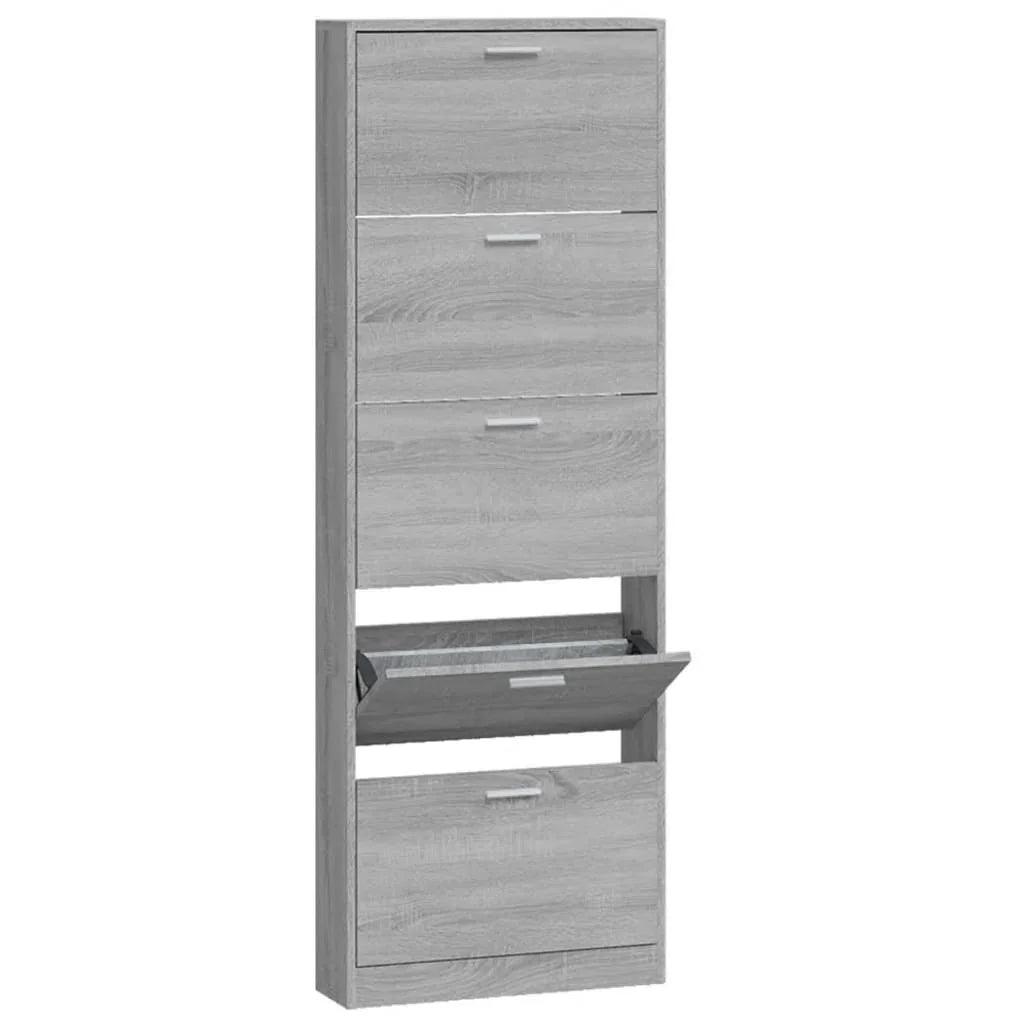 Shoe Cabinet - Vertical Wood Grey 3 Shelf