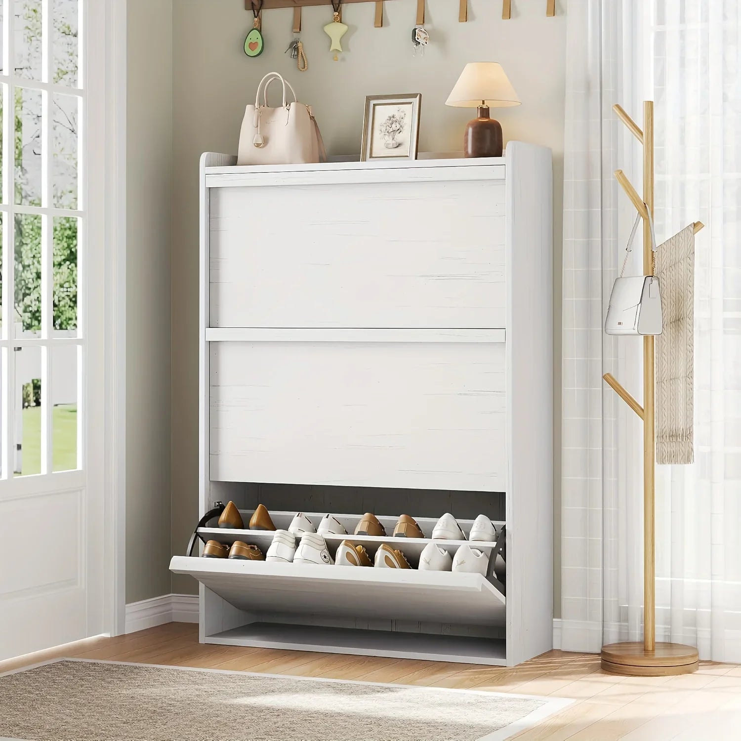 Shoe Cabinet with 3 Flip Drawers, Modern Shoe Storage Organizer with Adjustable Shelves for Entryway, Hallway & Living Room – 80.52cm x 25.91cm x 46.1