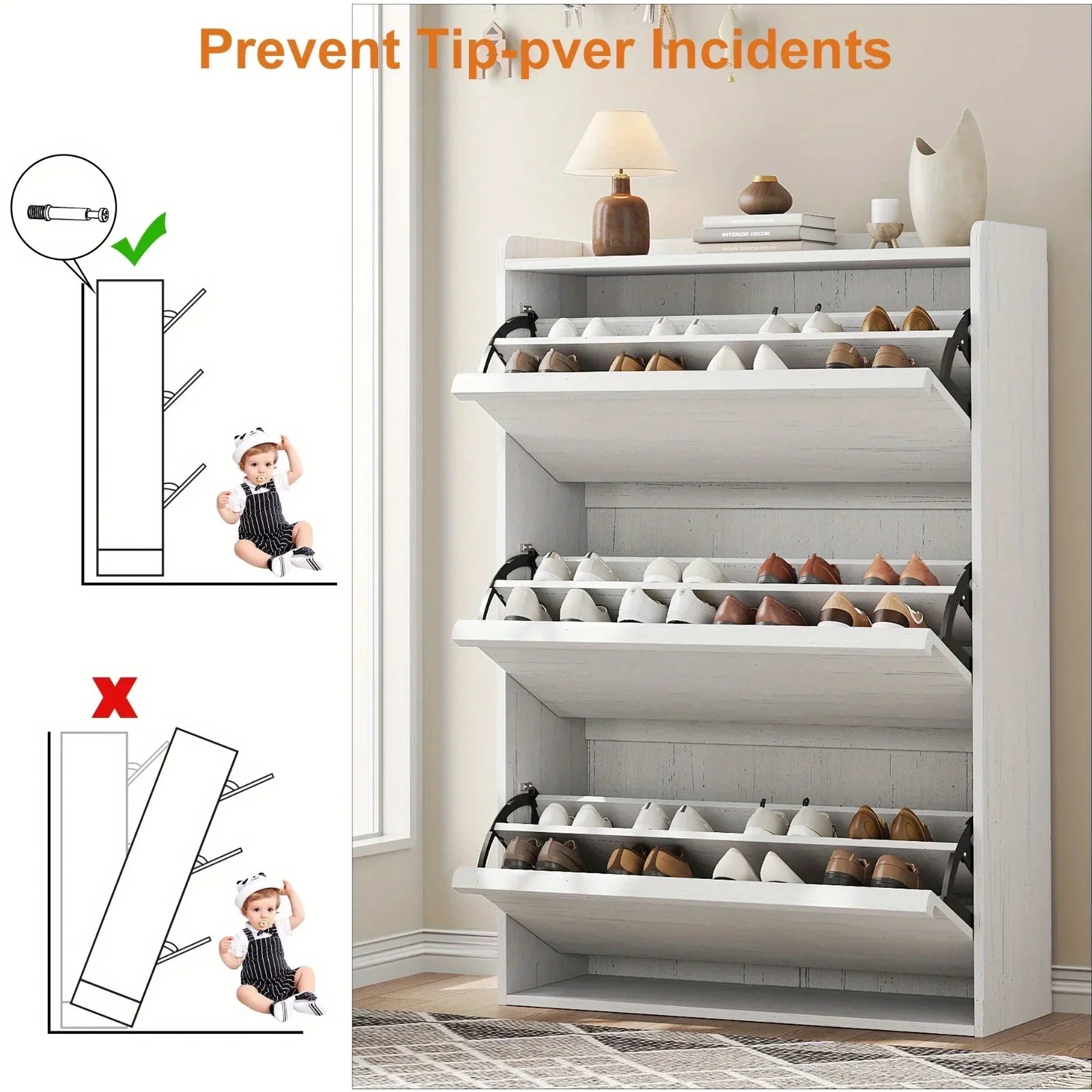 Shoe Cabinet with 3 Flip Drawers, Modern Shoe Storage Organizer with Adjustable Shelves for Entryway, Hallway & Living Room – 80.52cm x 25.91cm x 46.1