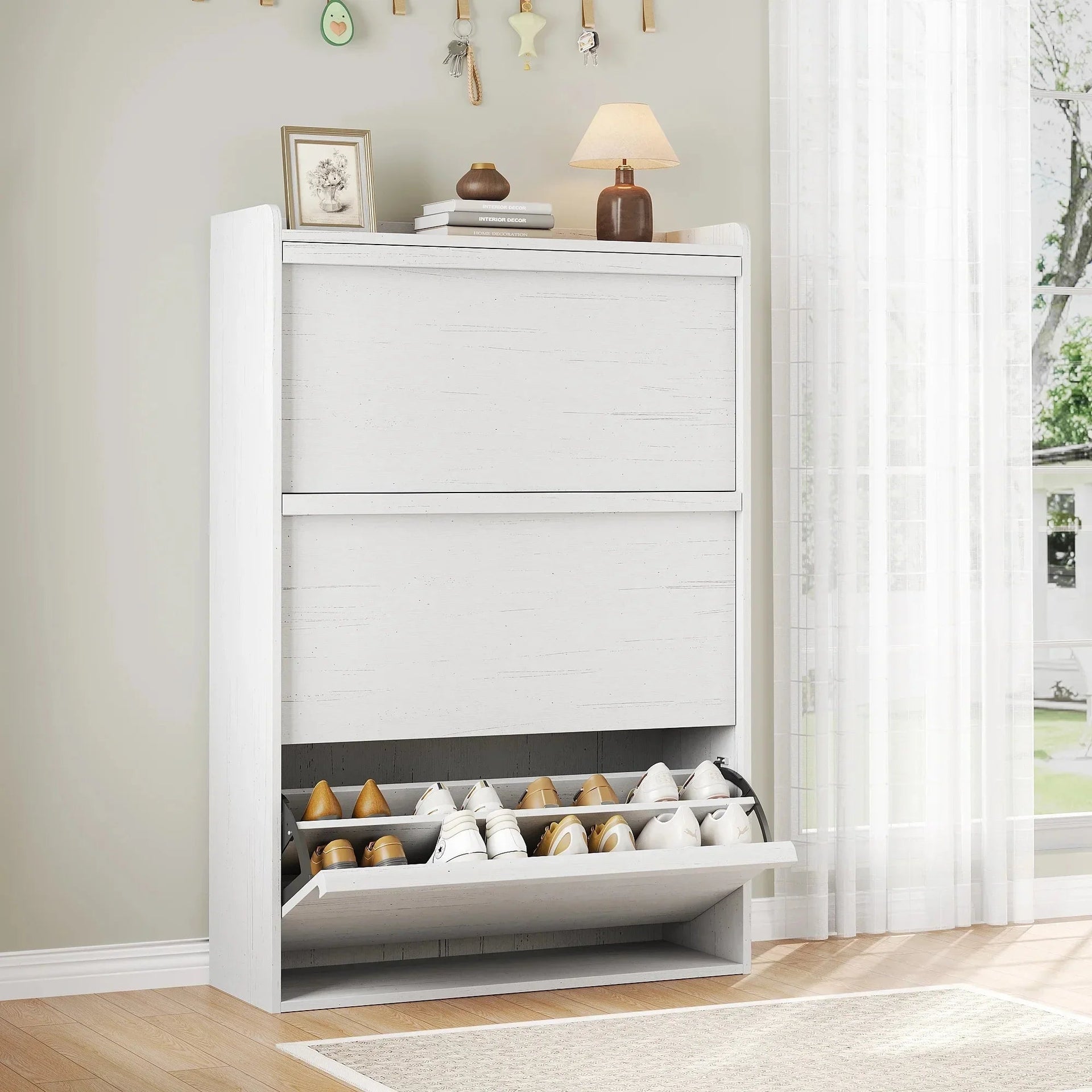 Shoe Cabinet with 3 Flip Drawers, Modern Shoe Storage Organizer with Adjustable Shelves for Entryway, Hallway & Living Room – 80.52cm x 25.91cm x 46.1