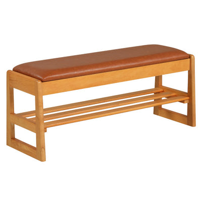 Shoe Rack Bench with Storage 2-Tier Rubberwood Entryway Bench with Flip-Open Storage-Brown