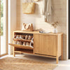 Shoe Storage Bench Narrow Wooden Entryway Bench with 2 Flip Drawers-Brown