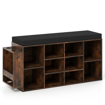 Shoe Storage Bench with Umbrella Stand 10-Cubby Entryway Shoe Rack Organizer-Rustic Brown