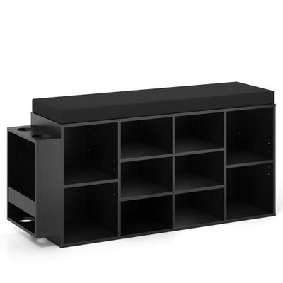 Shoe Storage Bench with Umbrella Stand 10-Cubby Entryway Shoe Rack Organizer-Black