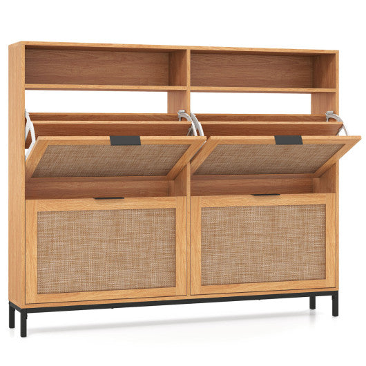 Shoe Storage Cabinet with 4 Flip Drawers Narrow Freestanding Shoe Organizer with Adjustable Shelves-Coffee