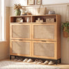 Shoe Storage Cabinet with 4 Flip Drawers Narrow Freestanding Shoe Organizer with Adjustable Shelves-Coffee