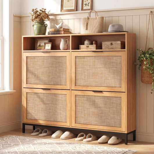 Shoe Storage Cabinet with 4 Flip Drawers Narrow Freestanding Shoe Organizer with Adjustable Shelves-Coffee