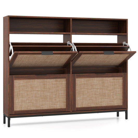 Shoe Storage Cabinet with 4 Flip Drawers Narrow Freestanding Shoe Organizer with Adjustable Shelves-Brown