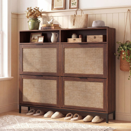 Shoe Storage Cabinet with 4 Flip Drawers Narrow Freestanding Shoe Organizer with Adjustable Shelves-Brown