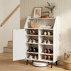 Shoe Storage Cabinet with 2-Tier Open Compartment and 4-Tier Adjustable Shelf-White