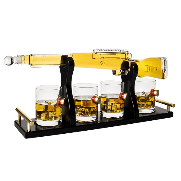 Shotgun Gun Large Whiskey & Wine Decanter Set Bullet Glasses - Limited Edition Elegant Rifle Gun Whiskey Decanter 22.5